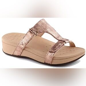 Women’s VIONIC Pacific Ellie T-Strap gold snakeskin platform sandals- Size 8